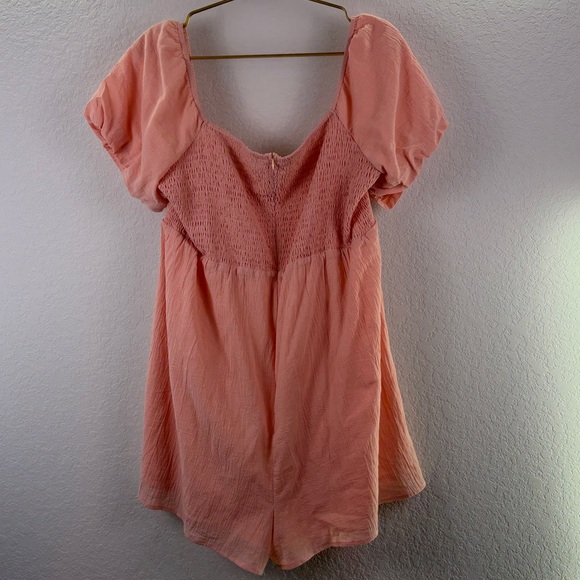 Chic Soul Peach Puff Sleeve Smocked Back Gauzy Gauze Romper 2X - Picture 3 of 8